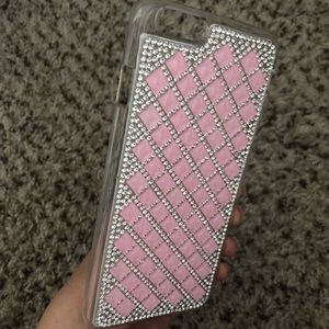 iPhone 7 Plus clear case with pink gems on back